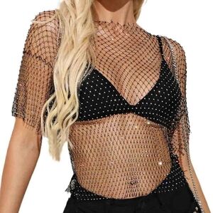 Mesh and rhinestone top Never worn One size fits most